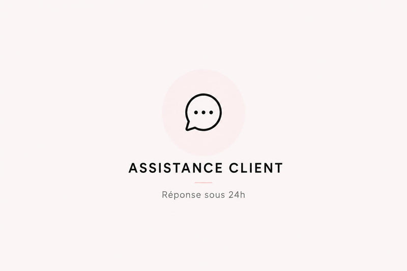Icône d'assistance client avec réponse sous 24 heures.